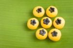 Thai Desert On Banana Leaf Stock Photo