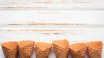 Flat Lay Ice Cream Cones Collection On White Wooden Background  Stock Photo