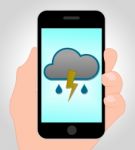 Thunder Forecast Online Shows Mobile Phone And Thunderbolt Stock Photo