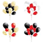 Red And Black Balloons. Gold With Red And White Balloons Isolated On White Background. Multicolored Balloons Stock Photo