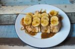 Caramel Banana Toast Stock Photo