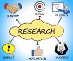 Research Symbols Means Gathering Data And Analysing Stock Photo