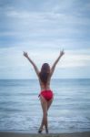 Woman Posing At Beach Stock Photo