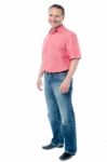 Casual Aged Man Standing Over White Stock Photo