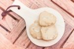 Cashew Cookies On Wooden Plate Stock Photo