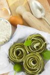 Traditional Italian Raw Homemade Spinach Pasta Stock Photo