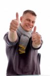 Smiling Male Showing Thumb Up Stock Photo