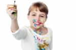 Little Girl Ready To Paint Stock Photo