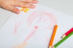 Child Draws Stock Photo