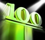 Golden One Hundred On Pedestal Displays Century Anniversary Or R Stock Photo