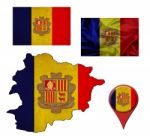 Grunge Andorra Flag, Map And Map Pointers Stock Photo