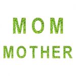 English Alphabet Of Mom And Mother. Made From Green Grass On White Background Stock Photo