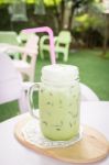 Matcha Green Tea With Milk On Table Stock Photo