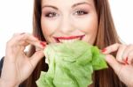 Woman Eating Green Salad Stock Photo