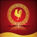 Gold  Roosters In Chinese Circle On Red Background And Shadow Stock Photo