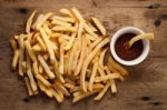 Fries French Ketchup Still Life Flat Lay Stock Photo