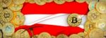 Bitcoins Gold Around Austria  Flag And Pickaxe On The Left.3d Il Stock Photo