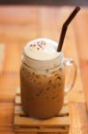 Iced Caffe Mocha With Milk Foam Stock Photo