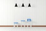 White Room Interior In Minimal Style With Blue Chairs Stock Photo