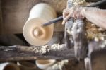 Man Handmade Working With Wood Product In Industry Stock Photo