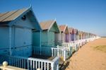 Beach Huts At West Mersea Stock Photo