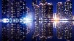 Busan Cityscape With Reflection Effact, South Korea Skyline.( Dark Tone) Stock Photo