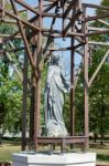 Statue Of The Virgin Mary At Wilanow Palace In Warsaw Stock Photo