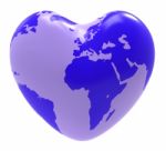 Globe Heart Indicates Valentine Day And Globalisation Stock Photo