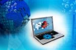 Laptop With Earth Globe Stock Photo