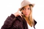 Young Woman Wearing Hat Stock Photo