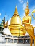 Wat Phra Kaew, Temple Of The Emerald Buddha With Blue Sky Bangkok, Asia Thailand Stock Photo