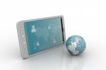 Touch Screen Smartphone With Earth Globe Stock Photo