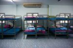 A Row Soldier Bunk Beds Stock Photo