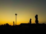 Silhouette Teen Age Run Together  Track Stock Photo