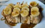 Caramel Banana Toast On White Dish Stock Photo