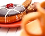 Donut Cookies With Coffee Stock Photo