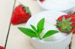 Organic Greek Yogurt And Strawberry Stock Photo