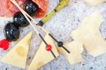 Mix Cold Cut On A Stone With Fresh Pears Stock Photo