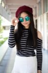 Portrait Of Thai Teen Glasses Beautiful Girl Relax And Smile Stock Photo