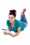 Young Lady Holding Tablet Pc Stock Photo