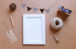 Photo Frame Mockup And Cute Craft Decorated Stock Photo