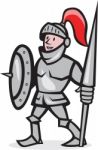 Knight Shield Holding Lance Cartoon Stock Photo