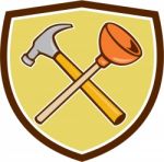 Crossed Hammer Plunger Crest Cartoon Stock Photo