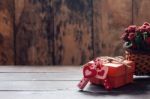 Heart Shaped And Gift On Table Stock Photo