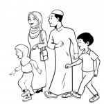 Illustration Of Muslim Family Waliking -  Hand Drawn Stock Photo