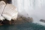 Beautiful Snow And The Waterfall Stock Photo