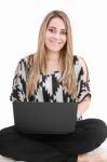 Woman Sitting With Laptop Stock Photo