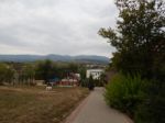 Mountain Panorama, Landscape And Buildings Stock Photo