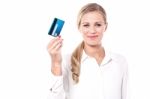 Business Lady Holding Debit Card Stock Photo