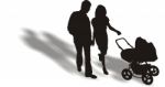 Man And Woman With A Baby Stroller Stock Photo